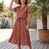 Milrin | Printed Button Front Belted Midi Dress