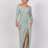 Taliabelle | Off Shoulder Ruched Slit Midi Dress