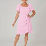 Marenine | Short Puff Sleeve Side Tie Detail Mini Dress