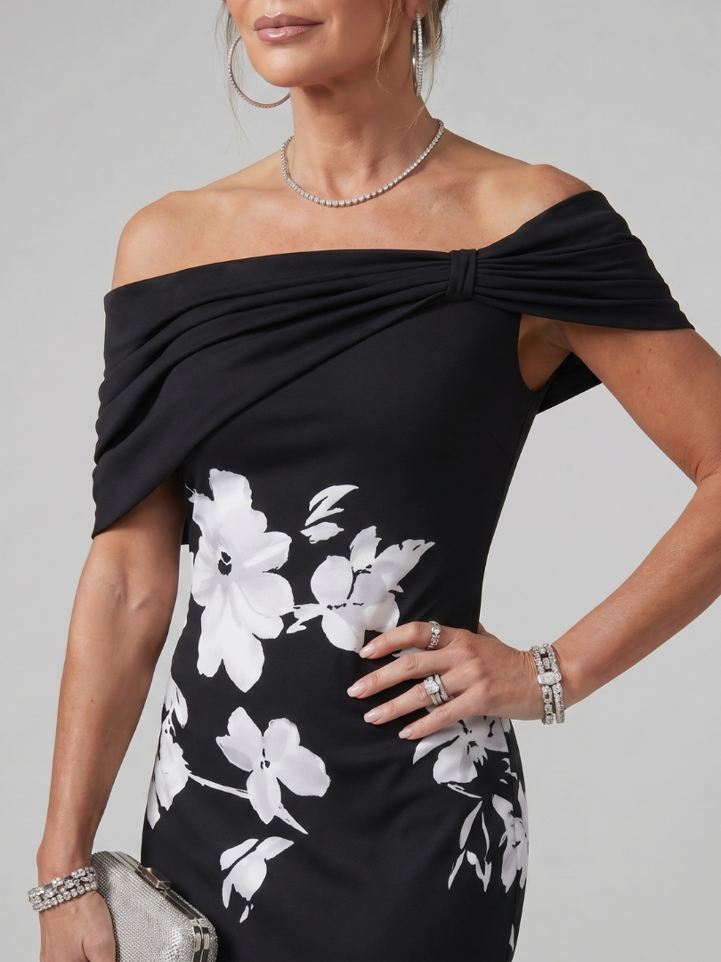 Sabwynne | Off Shoulder Draped Neckline Midi Dress