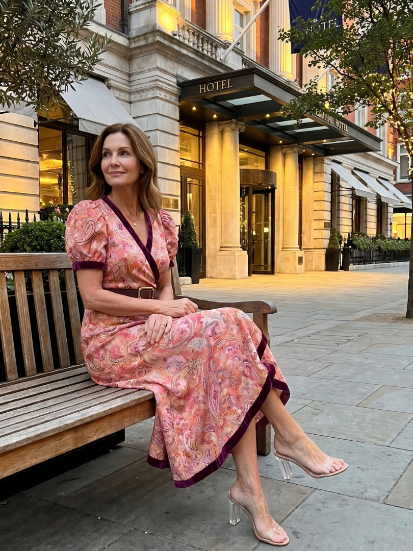 Delwen | Wrap Style Puff Sleeve Midi Dress