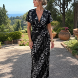 Claney | Short Sleeve Abstract Pattern Maxi Dress