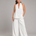 Tallyn | Halter Neck Denim Top And Wide Leg Pants Set