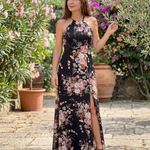 Saffwyn | Floral Halter Neck Side Slit Midi Dress