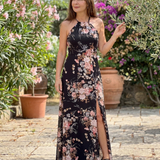 Saffwyn | Floral Halter Neck Side Slit Midi Dress