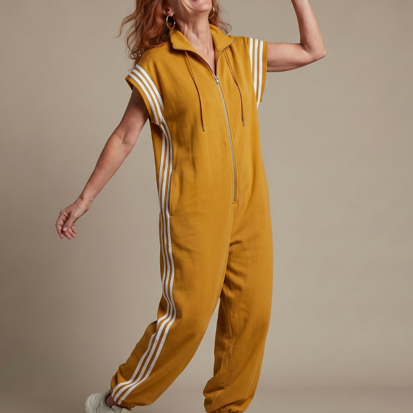 Mirania | Zip Front Stripe Panel Jumpsuit