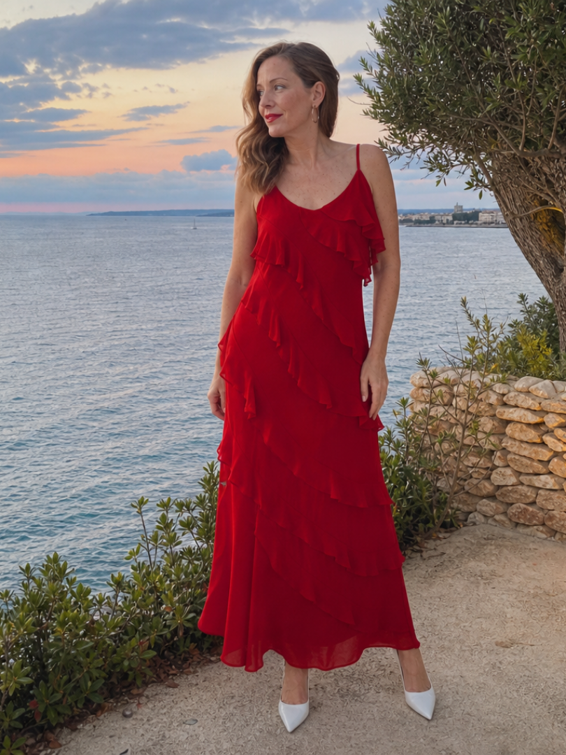 Wilda | Spaghetti Strap Layered Ruffle Detail Maxi Dress