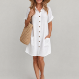 Briavia | Short Sleeve Front Pockets Knee Length Dress