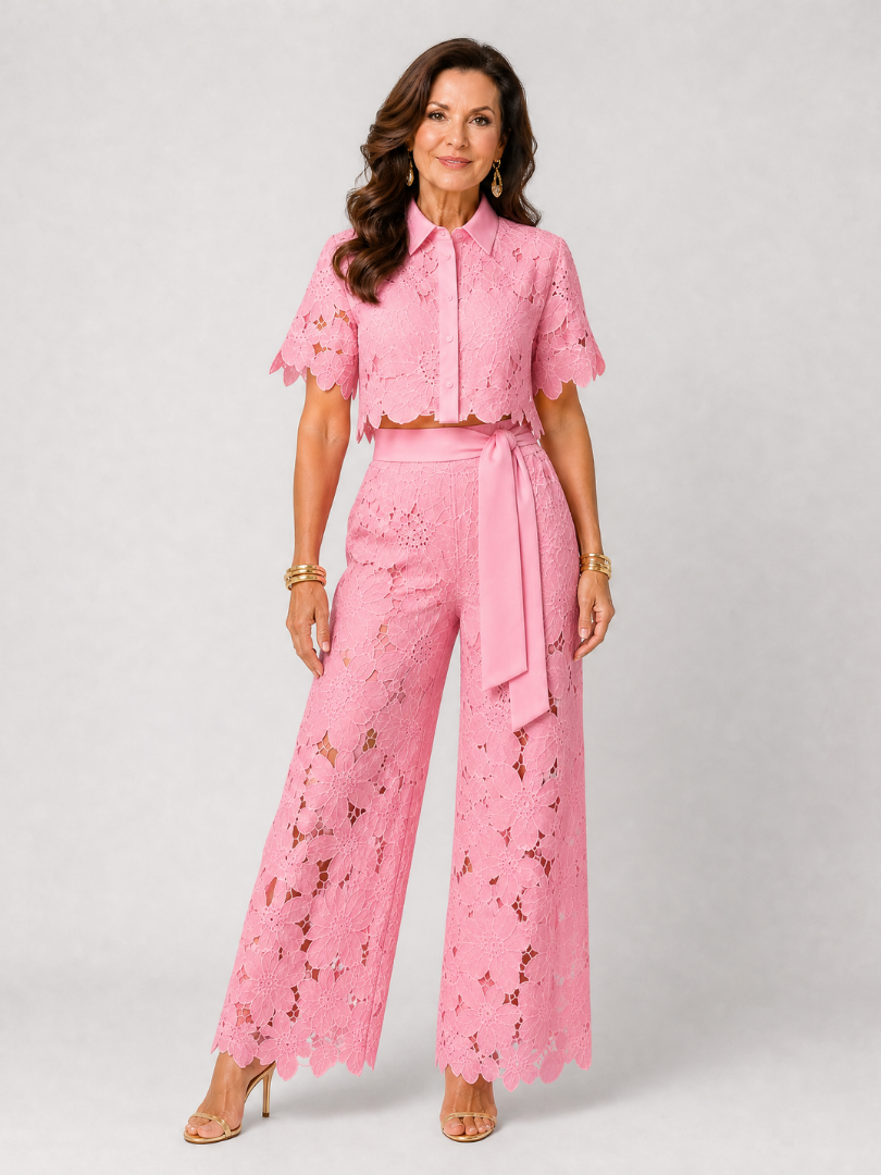 Elobelle | Lace Button Front Two Piece Pant Set