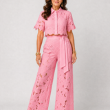 Elobelle | Lace Button Front Two Piece Pant Set