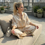 Clabelle | Zip Front Blouson Top Printed Two Piece Set