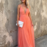 Roswynne | Deep V Strap Pleated Maxi Dress