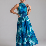 Fionia | Gathered Waist Abstract Print Midi Dress
