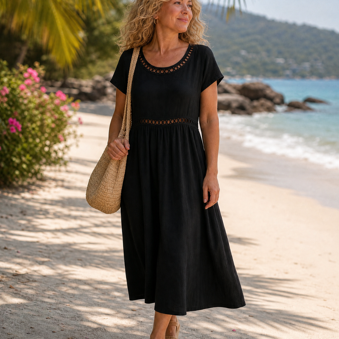 Milsette | Textured Short Sleeve Relaxed Knee Length Dress