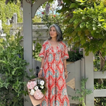 Lilasette | Paisley Print V Neck Short Sleeve Midi Dress