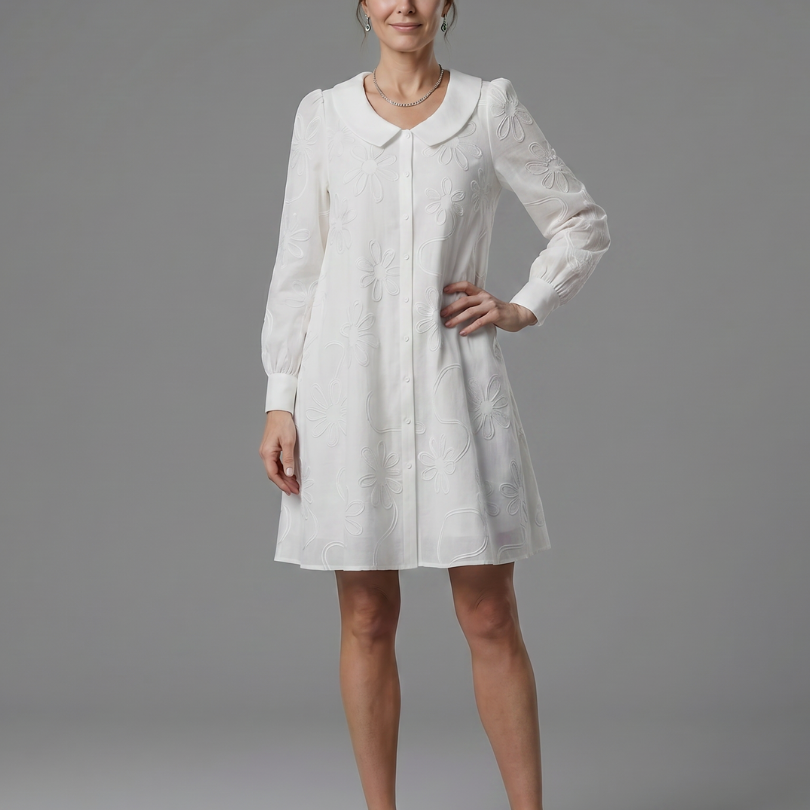 Eloney | Button Front Collar Knee Length Dress