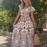 Hilalora | Short Flutter Sleeve Flared Skirt Midi Dress