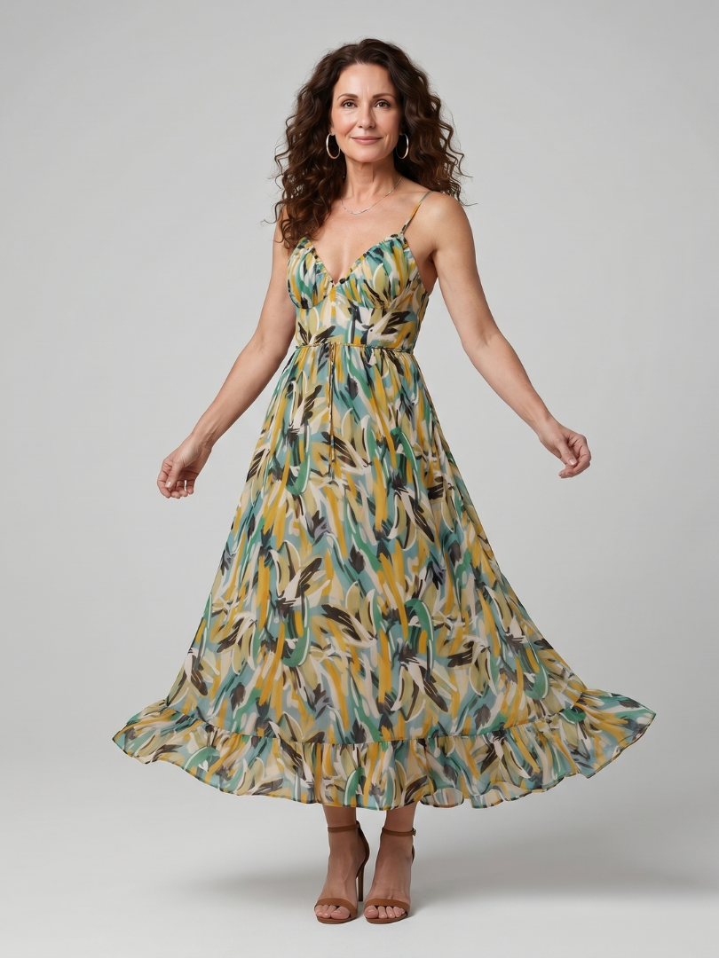 Marwyn | Spaghetti Strap Abstract Print Midi Dress