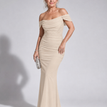 Marmarie | Off Shoulder Fitted Silhouette Midi Dress
