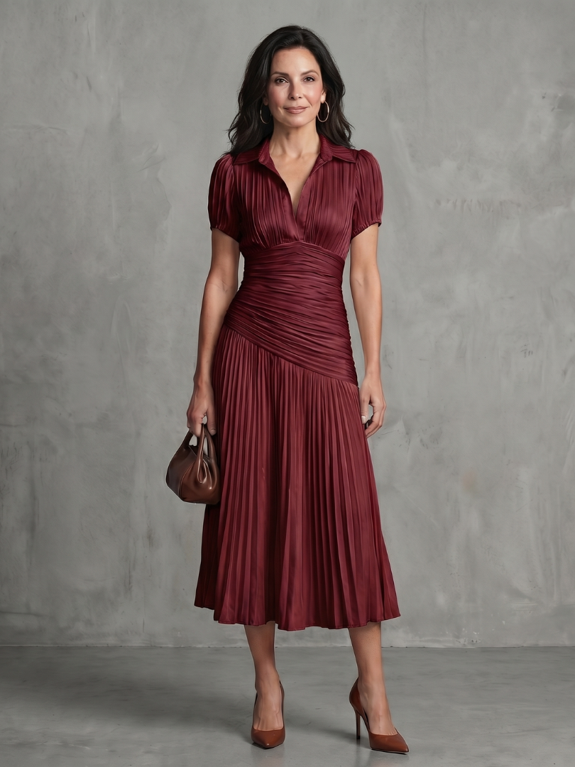 Mirna | Pleated Waistline Stripe Midi Dress