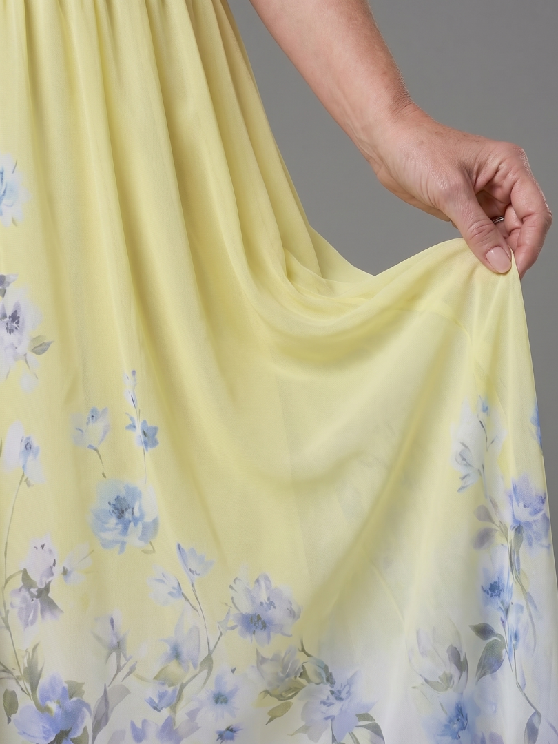 Laemarie | Sleeveless V Neck Soft Floral Hem Midi Dress