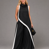 Tovarina | Contrast Trim Sleeveless Layered Top And Wide Leg Pants Set