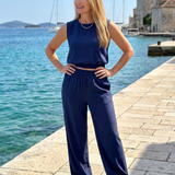 Nevine | Sleeveless Crew Neck Elastic Waist Leg Pants Set