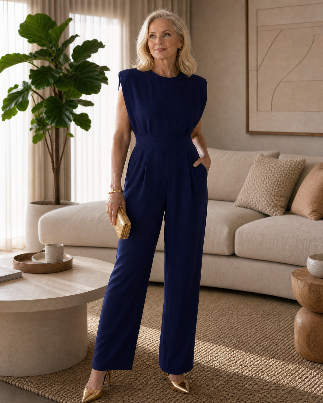 Temlyn | Draped Shoulder Tailored Wide Leg Jumpsuit