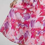 Larette | Puff Sleeve V Neck Abstract Print Midi Dress