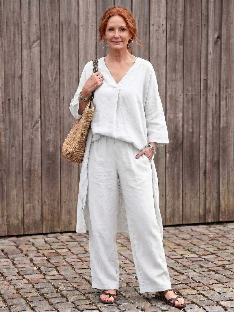 Penwynne | Loose Tunic Top Wide Leg Pant Set