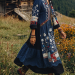 Fiodra | Embroidered Panel Long Sleeve Midi Dress