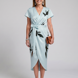 Tovalora | Flutter Sleeve Wrap Botanical Print Midi Dress