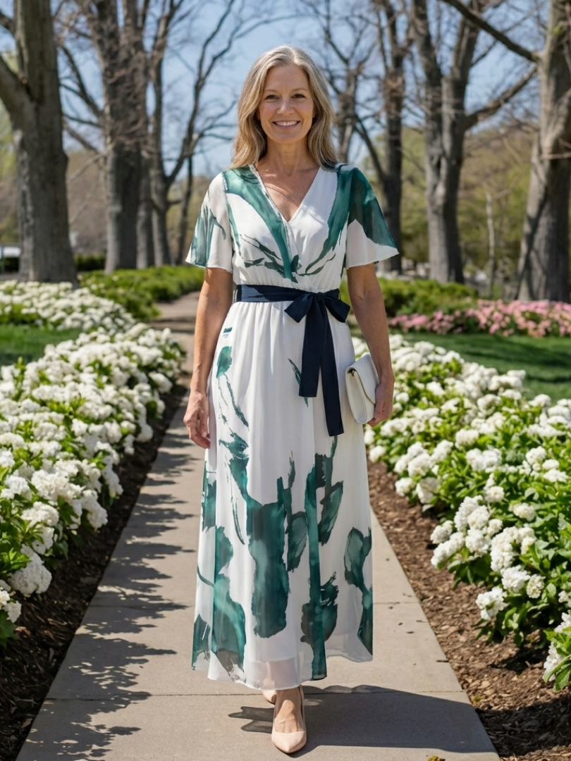 Nevna | Flutter Sleeve Belted Maxi Dress