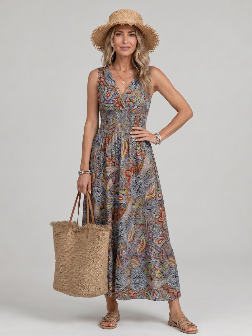 Wila | Sleeveless Paisley Print Midi Dress