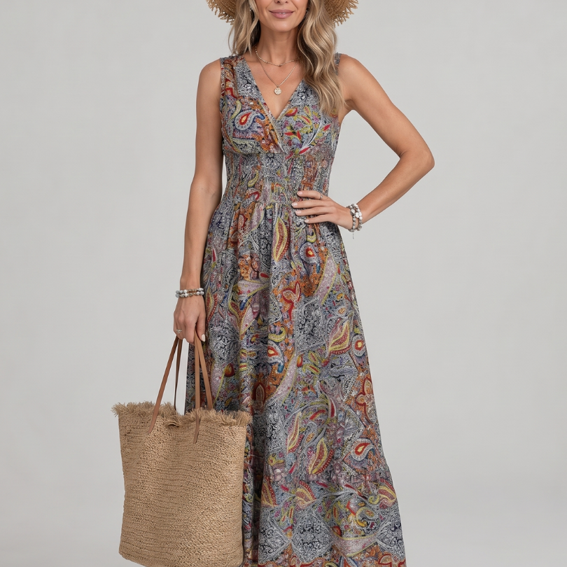 Wila | Sleeveless Paisley Print Midi Dress