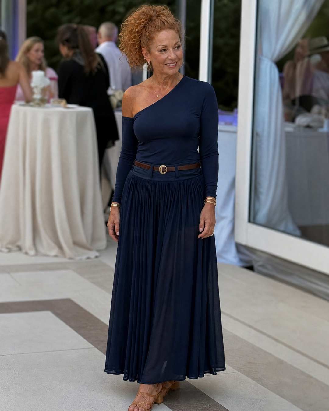 Viowen | One Shoulder Fitted Top And Pleated Maxi Skirt Set