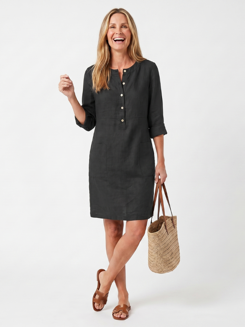 Haletta | Button Front Sleeve Knee Length Dress