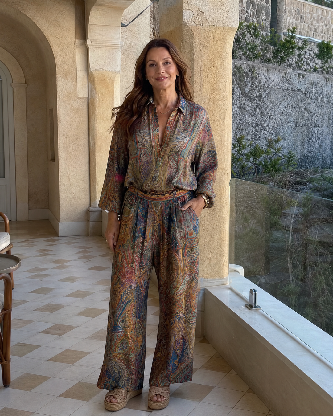 Mirbeth | Ornate Paisley Print Blouse And Wide Leg Pants Set