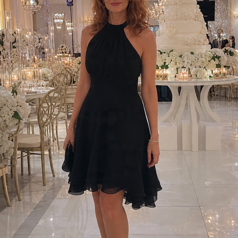 Roslia | Halter Neck Layered Hem Knee Length Dress