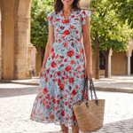 Corlette | Floral V-Neck Tiered Midi Dress