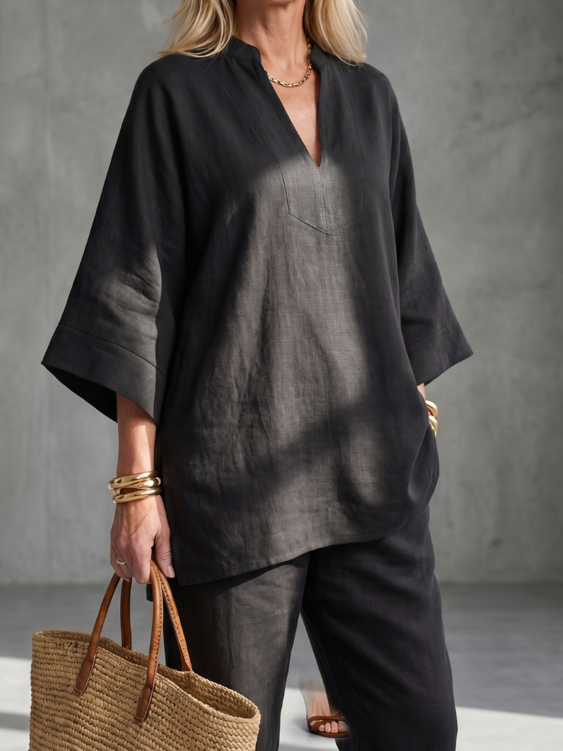 Perrina | V Neck Tunic Gathered Trouser Set