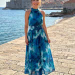 Fionia | Gathered Waist Abstract Print Midi Dress