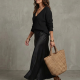 Lunwyn | Bias Fall Satin Skirt Knit Layer Set