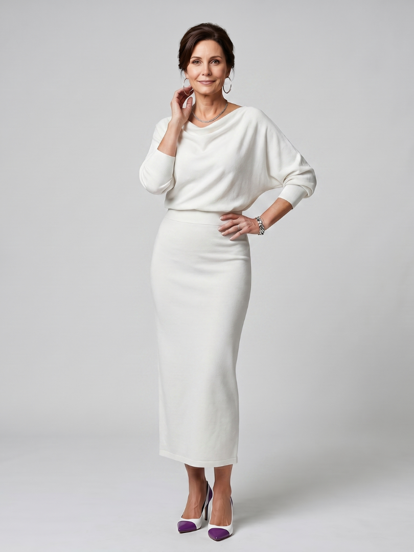 Saffwynne | Draped Neckline Fitted Skirt Midi Dress