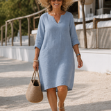 Laendra | Textured V Neck Three Quarter Sleeve Knee Length Dress