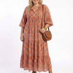 Cornia | Geometric Print V Neck Tiered Midi Dress