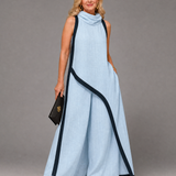 Tovarina | Contrast Trim Sleeveless Layered Top And Wide Leg Pants Set