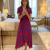 Romylora | Short Sleeve Floral Wrap Midi Dress