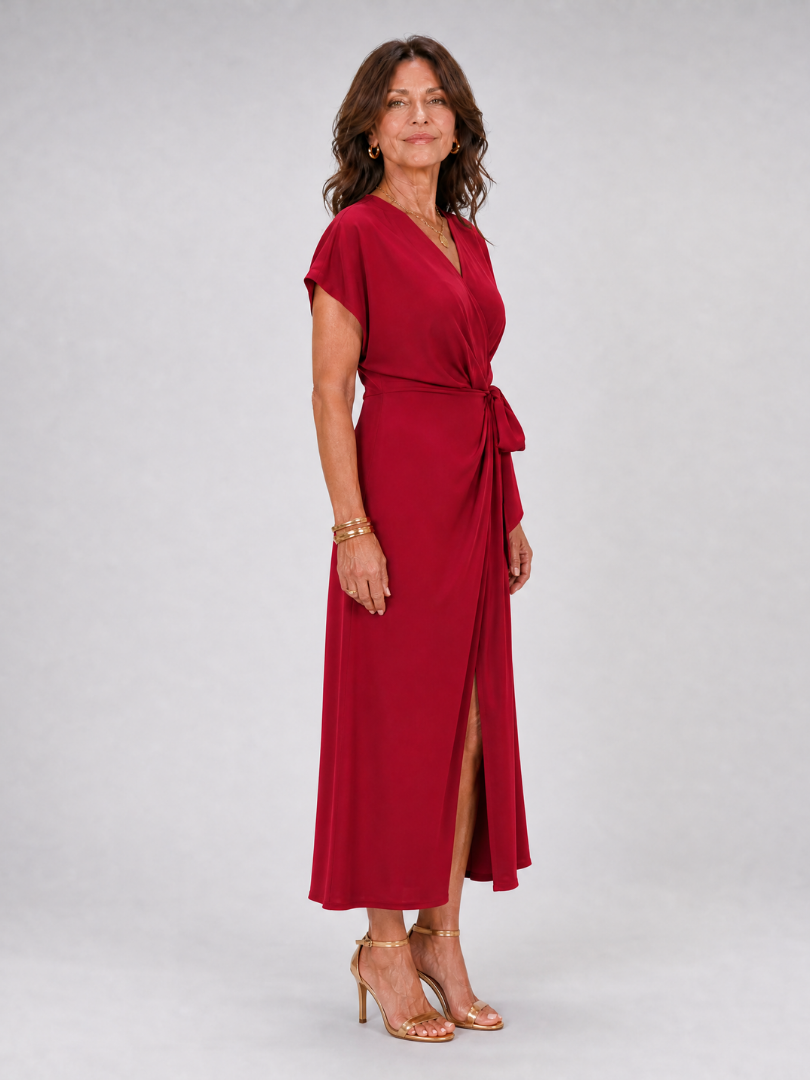 Romilia | Short Sleeve Wrap Tie Midi Dress