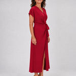 Romilia | Short Sleeve Wrap Tie Midi Dress